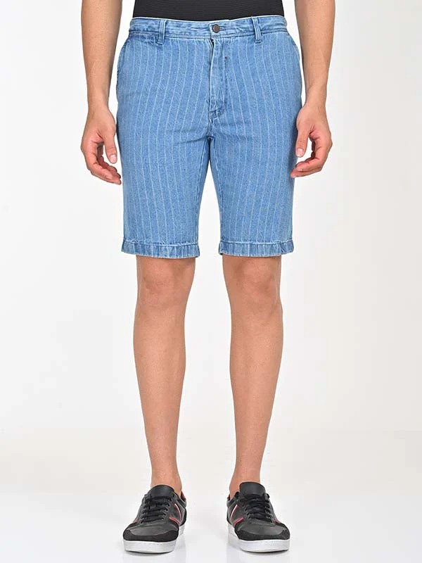 Indian Terrain Men's Slim Fit Striped Blue Shorts